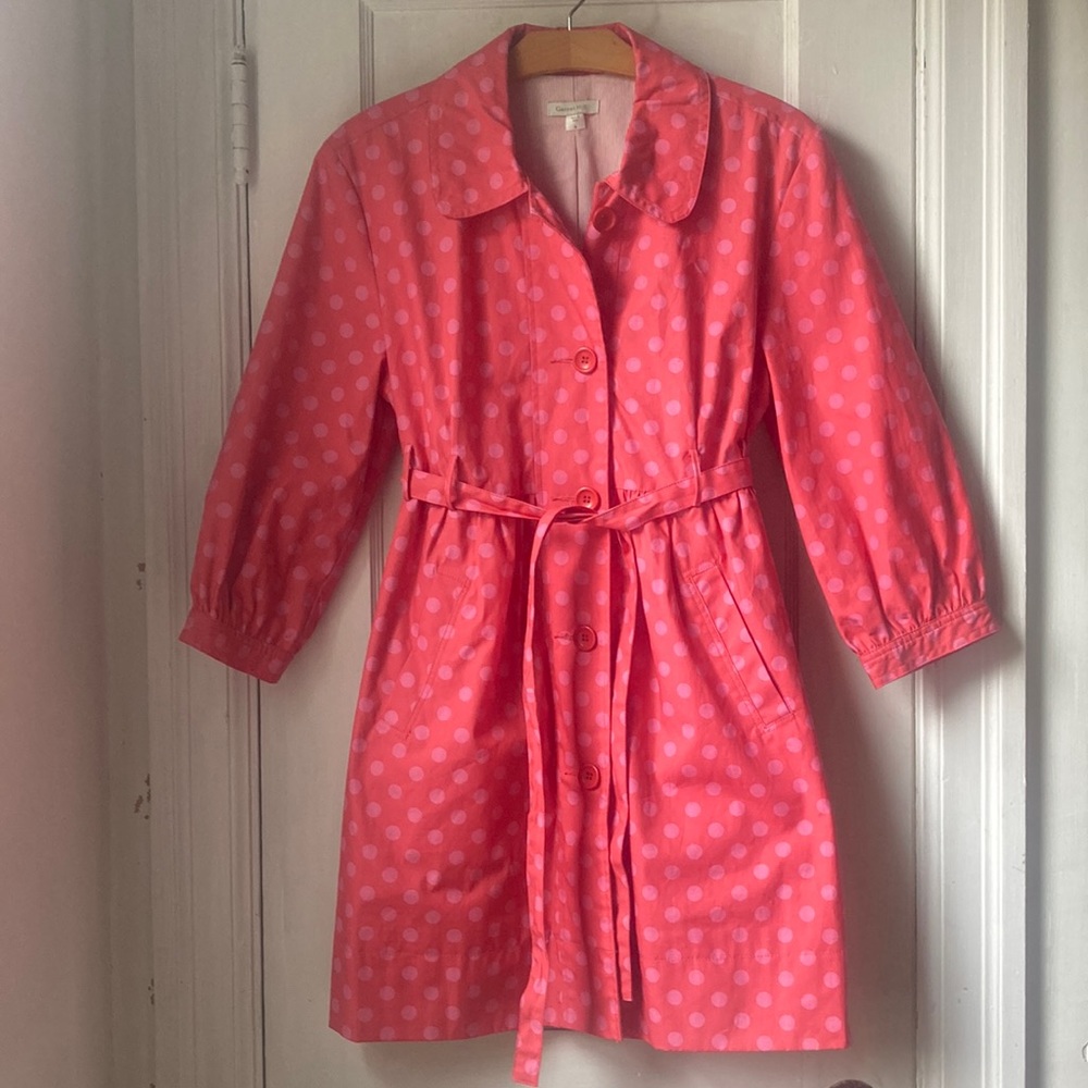 Garnet Hill pink polka dot trench coat